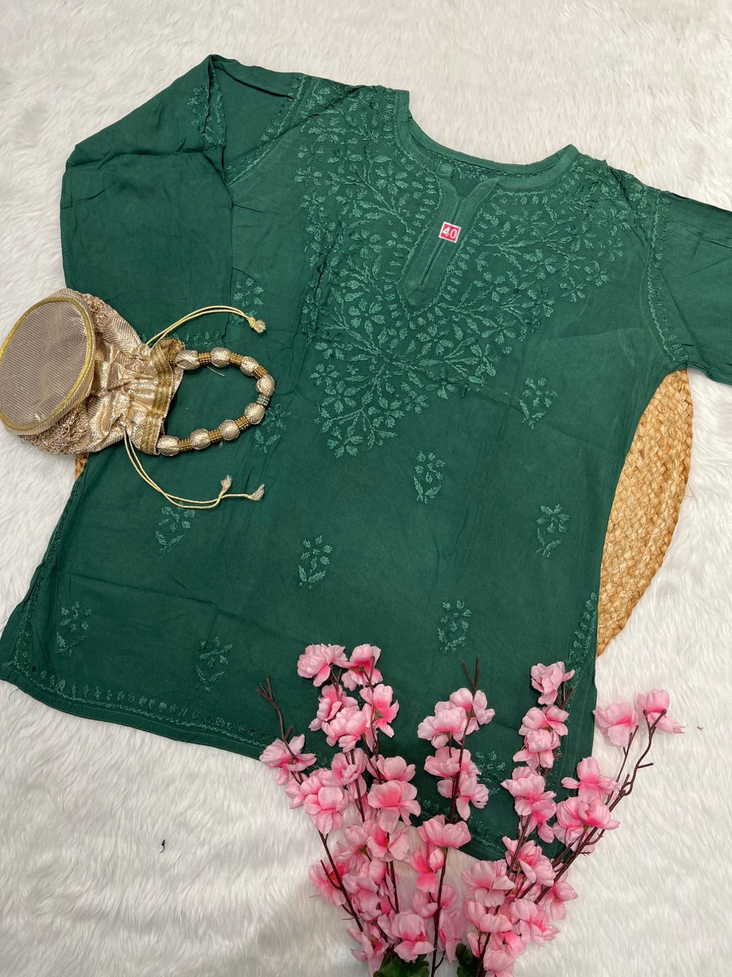 Rifat Rayon Short Self Chikankari Handwork Kurtis