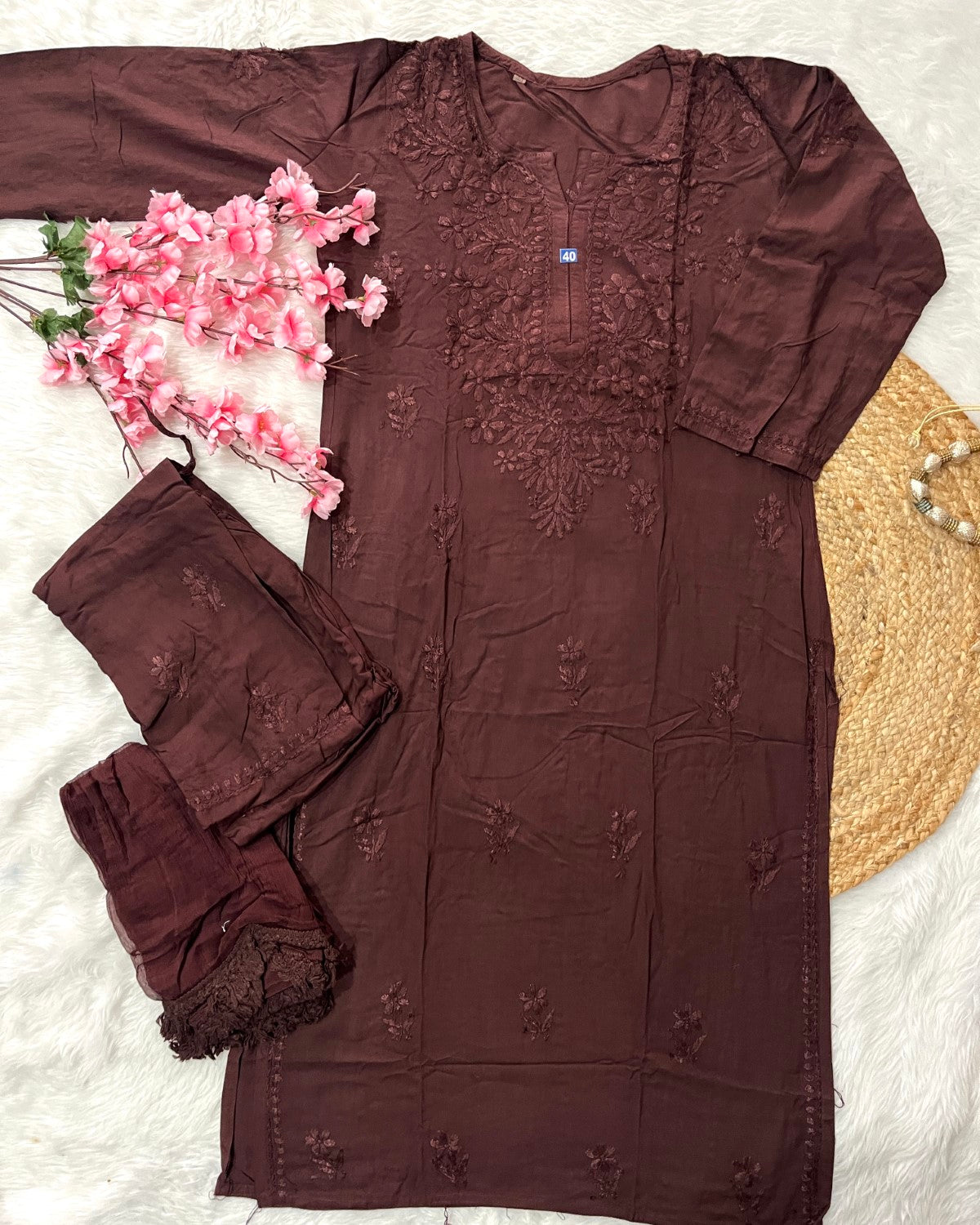 Baahi Rayon Kurta Palazo Dupatta Self 3 Piece Set