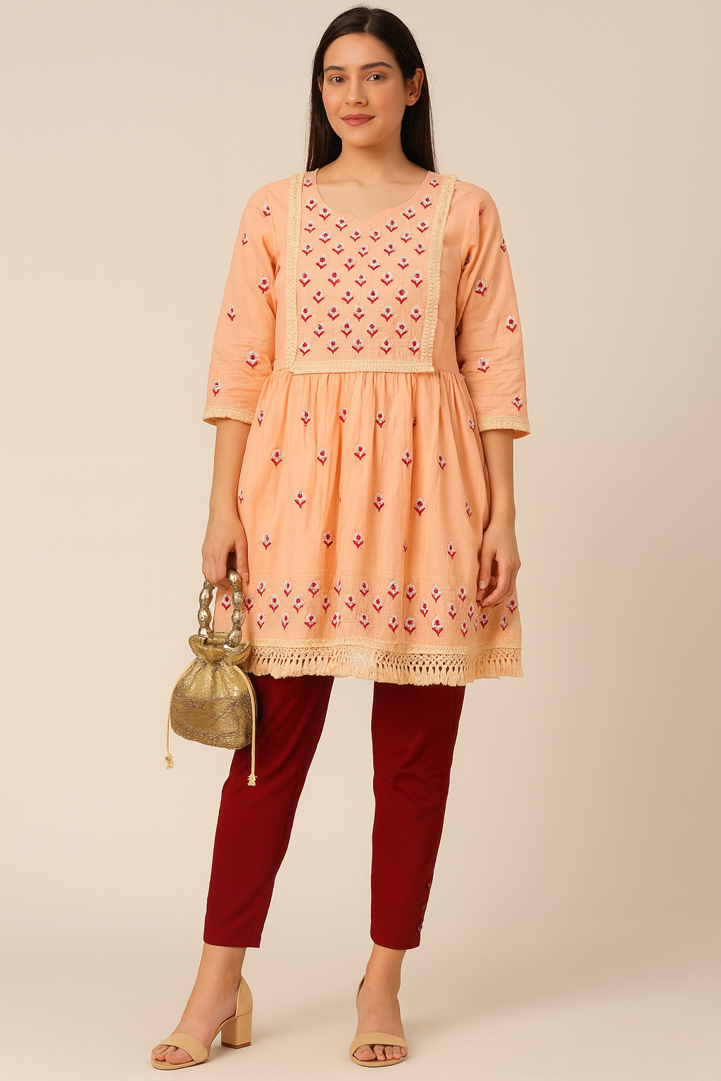Cotton short gown with potli pant