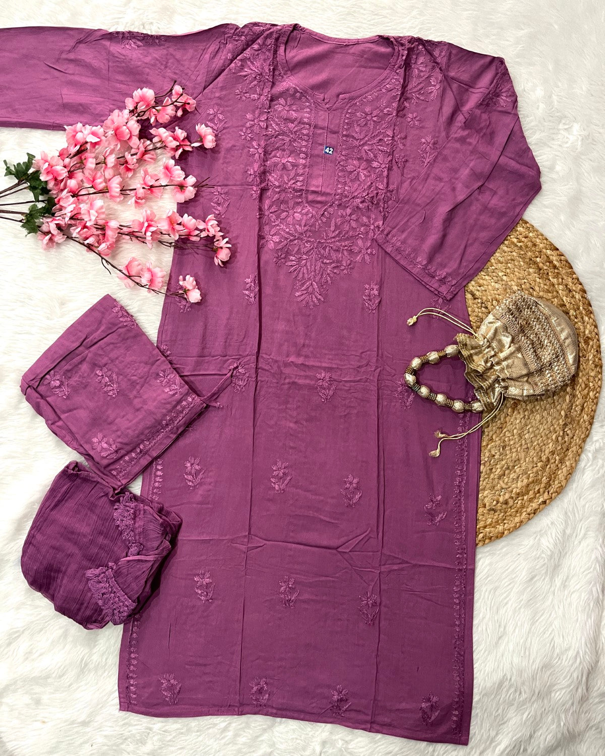 Baahi Rayon Kurta Palazo Dupatta Self 3 Piece Set