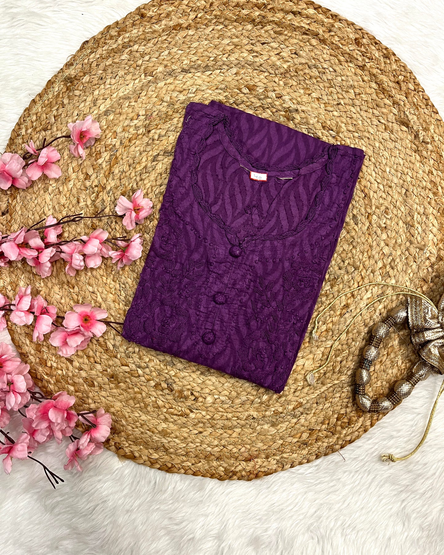 Raha Applique Chikankari Handwork jacquard cotton long straight kurtis - 2 --