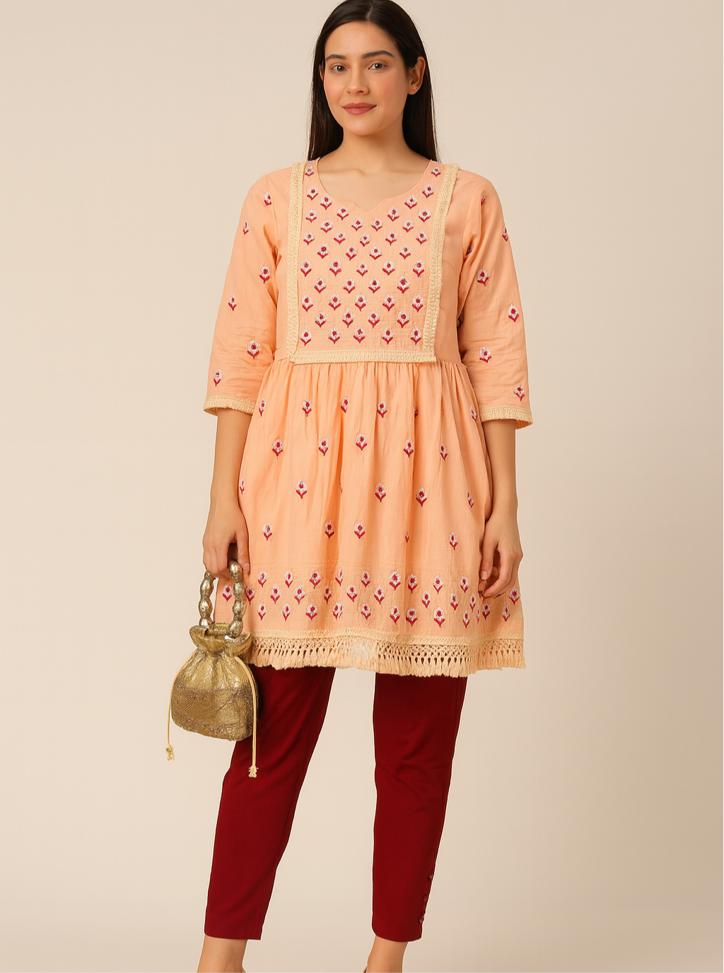Cotton short gown with potli pant