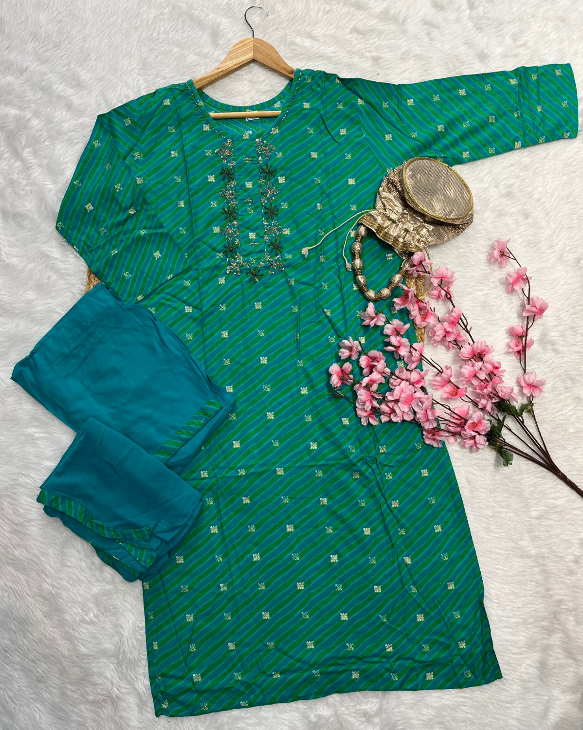 Cotton kurta pant dupatta set --