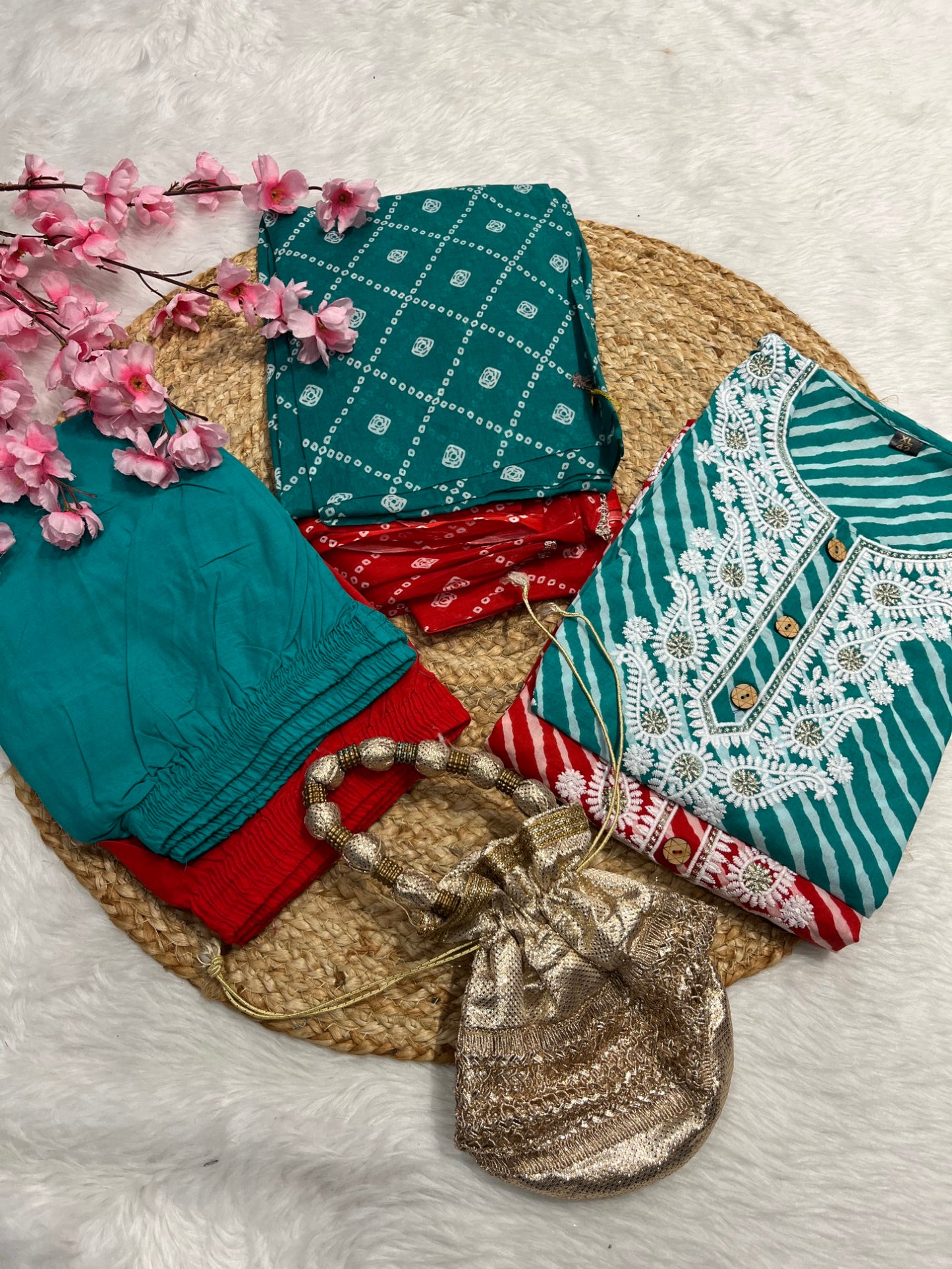 Cotton kurta pant dupatta set