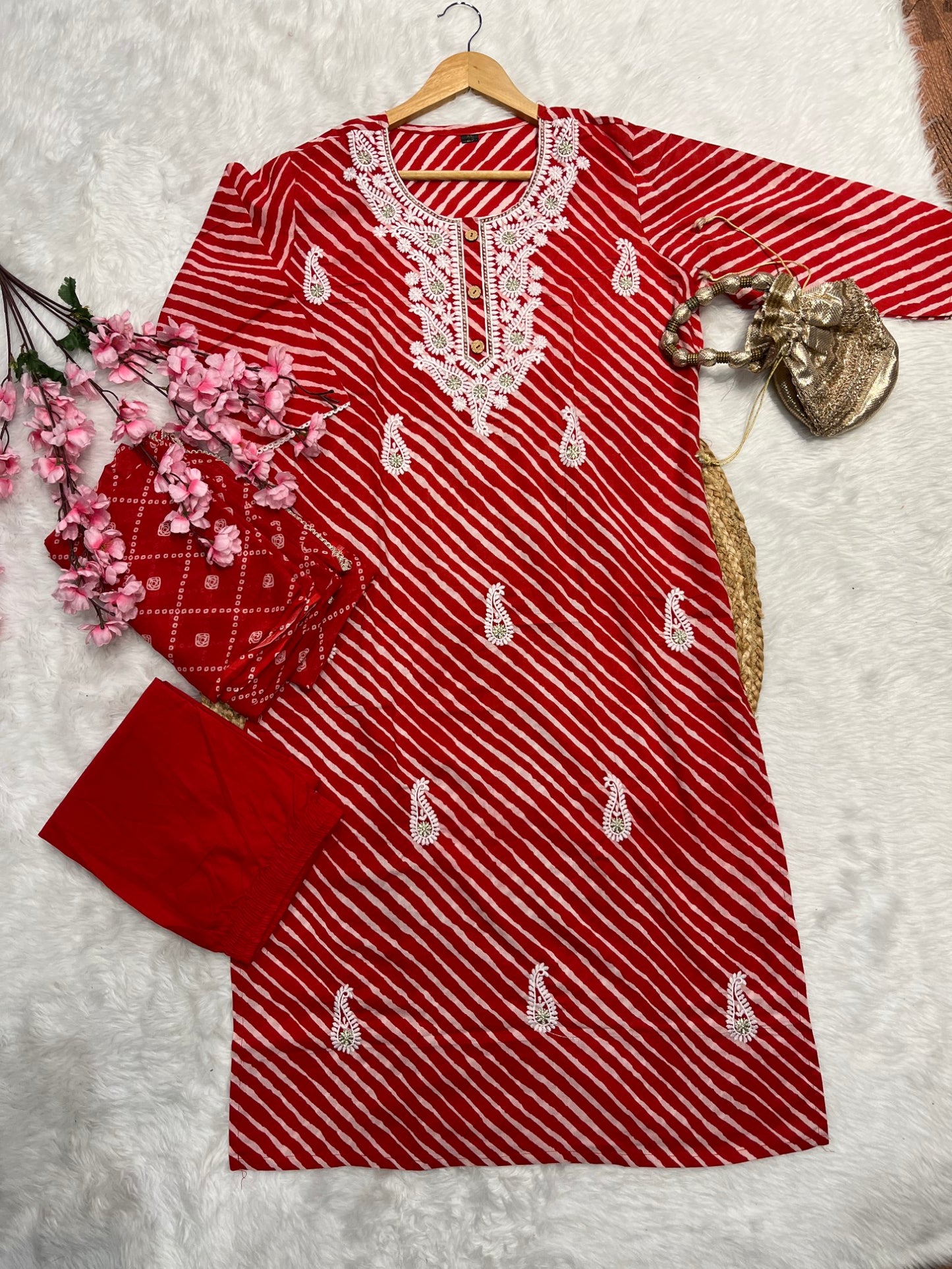 Cotton kurta pant dupatta set