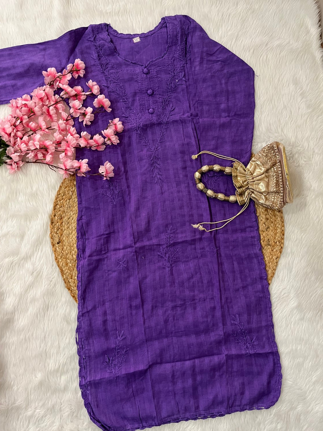 Gul Applique Chikankari Handwork Dobby cotton long straight kurtis--