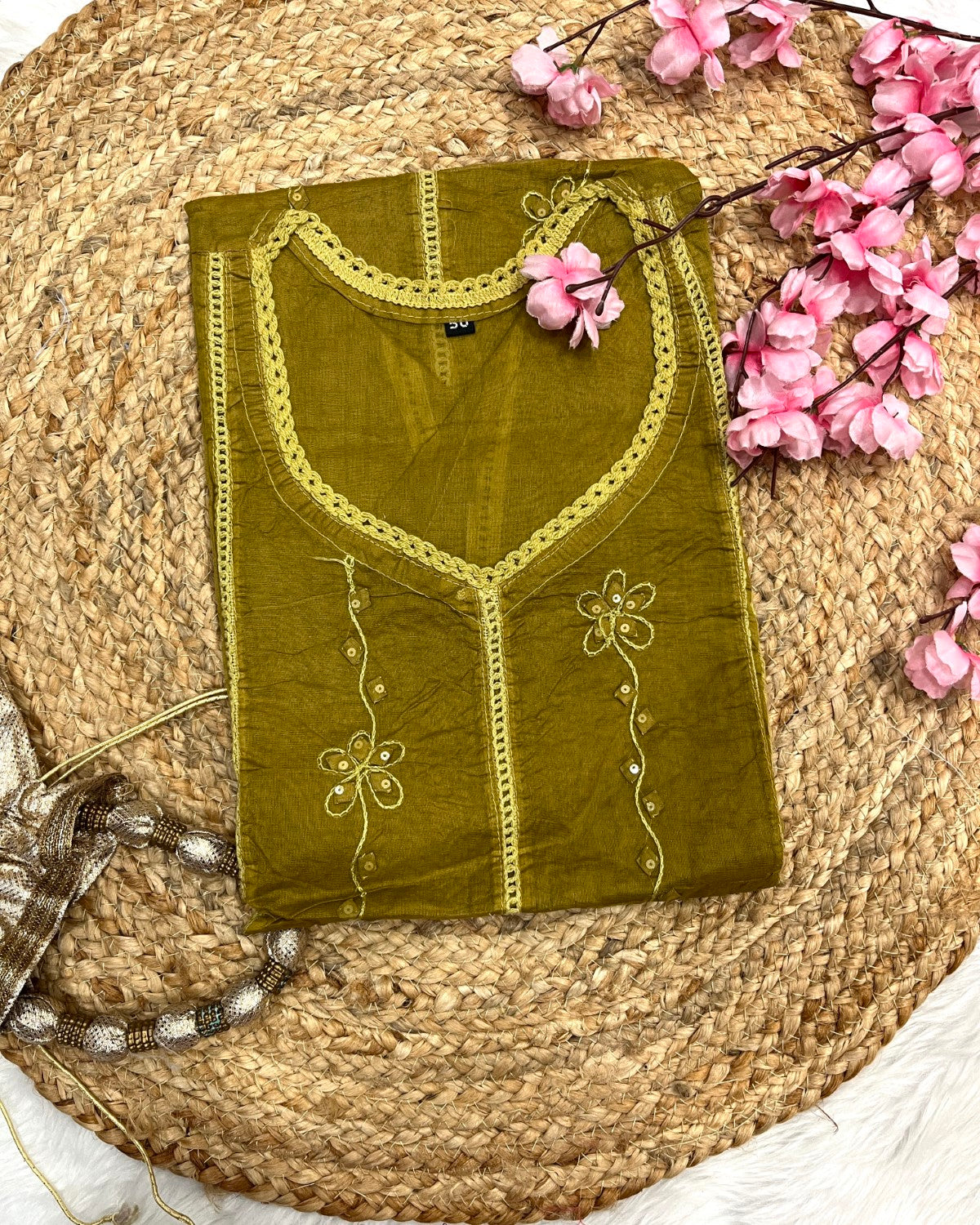 Kaizan Applique Chikankari Handwork plus size organza long straight kurtis