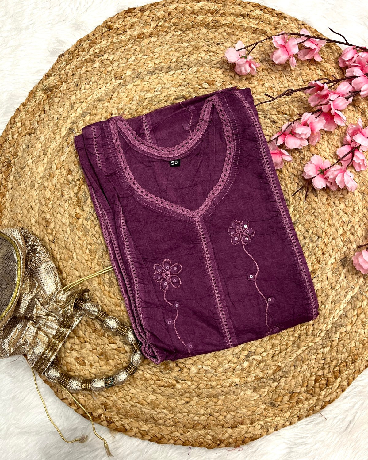 Kaizan Applique Chikankari Handwork plus size organza long straight kurtis