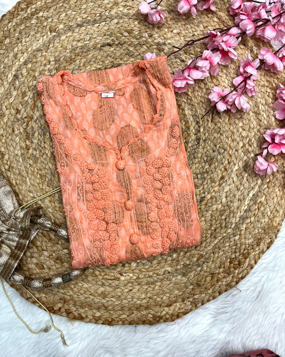 Kimaya Applique Chikankari Handwork plus size Cotton long straight kurtis
