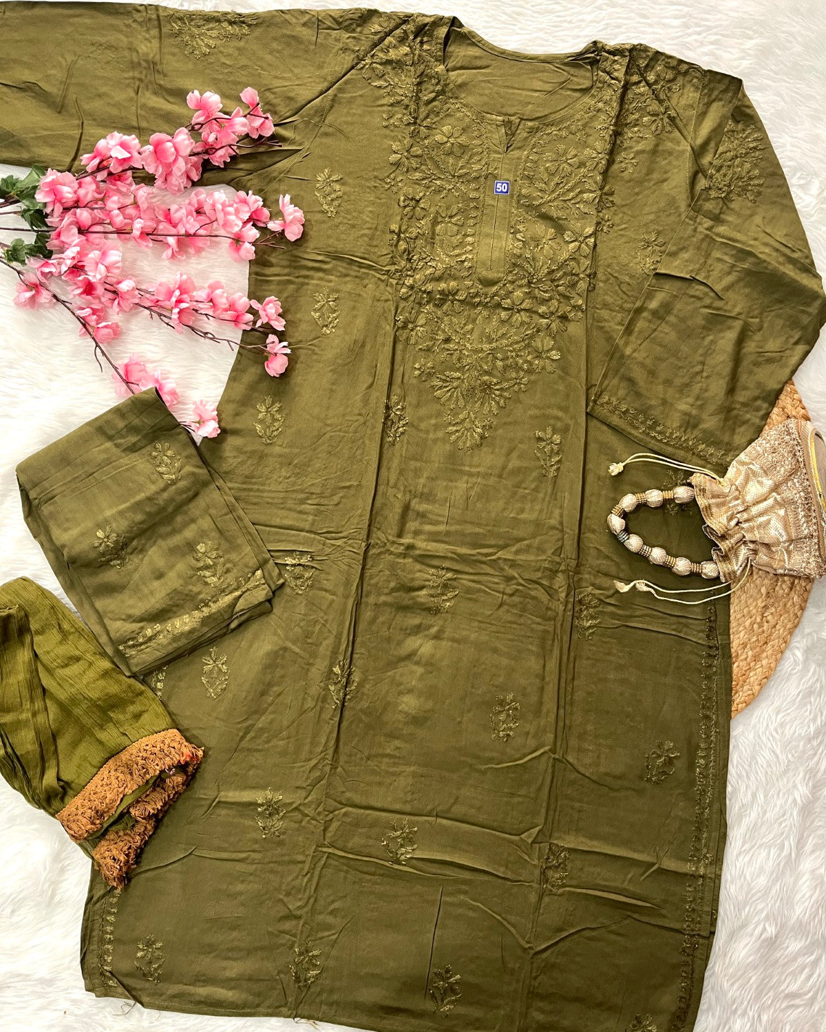 Baahi Rayon Kurta Palazo Dupatta Self 3 Piece Set