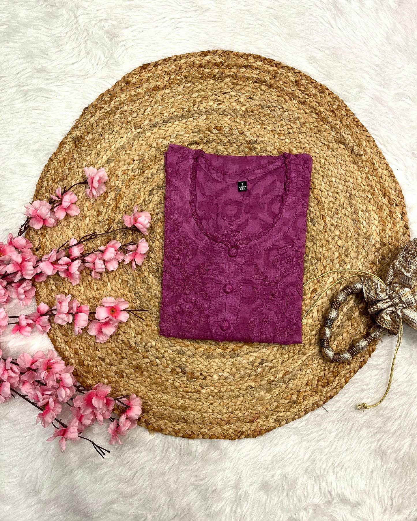 Raha Applique Chikankari Handwork jacquard cotton long straight kurtis
