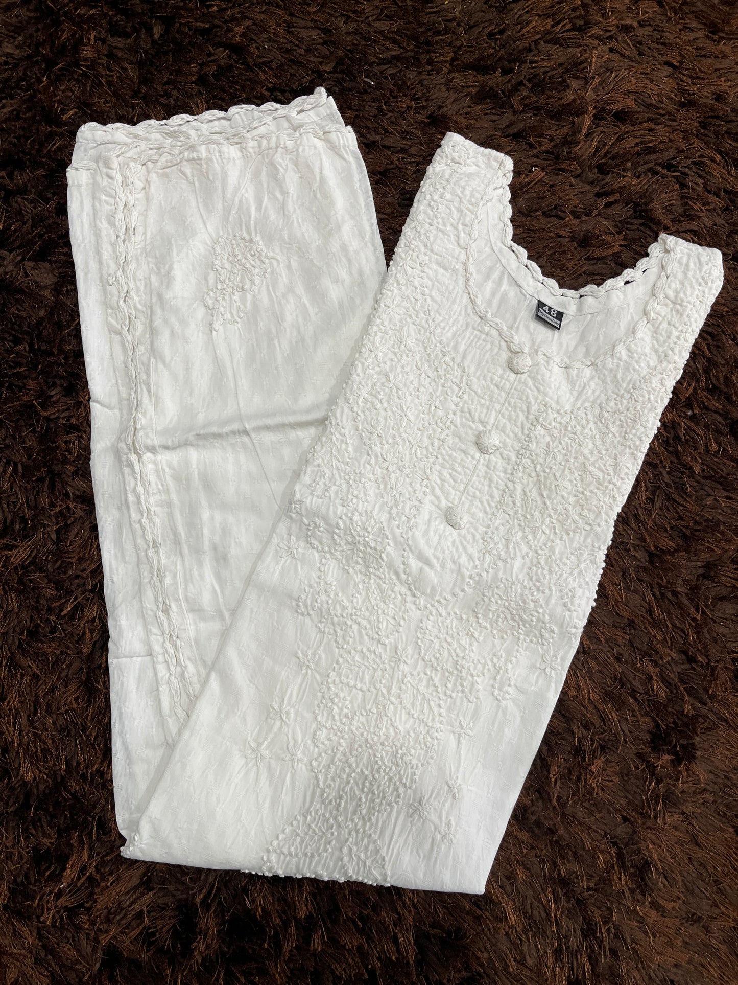 Raha Applique Chikankari Handwork jacquard cotton long straight kurtis - 2 --