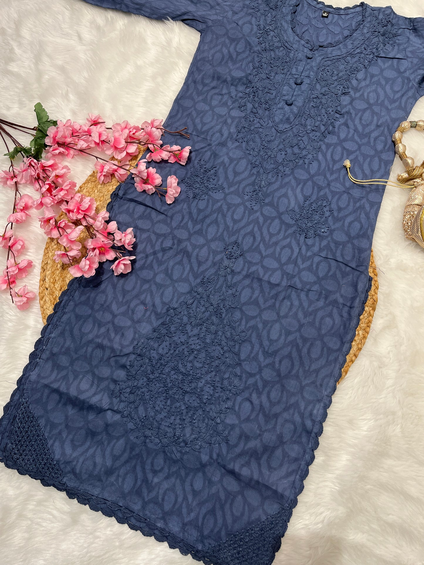 Gulnaaz Applique Chikankari Handwork jacquard cotton side Querisha long straight kurtis