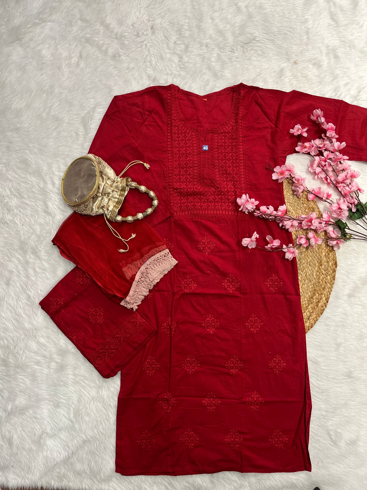 Taaib Cotton Kurta Palazzo Dupatta 3piece Set