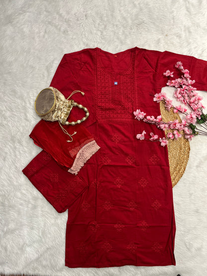 Taaib Cotton Kurta Palazzo Dupatta 3piece Set