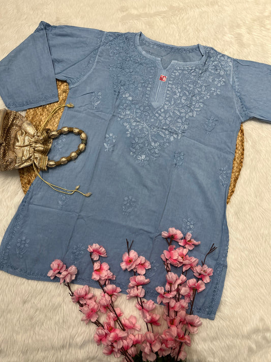 Rifat Rayon Short Self Chikankari Handwork Kurtis