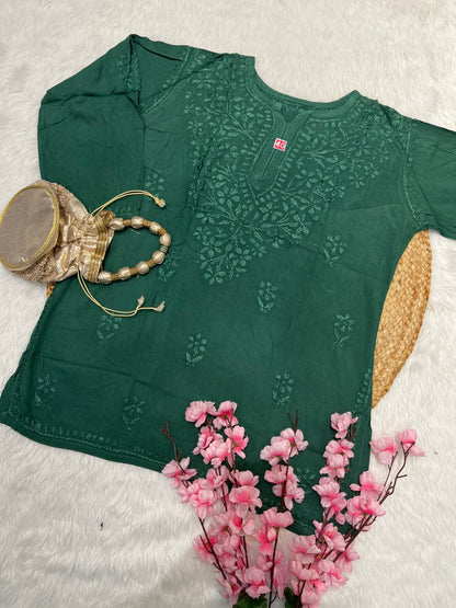 Rifat Rayon Short Self Chikankari Handwork Kurtis
