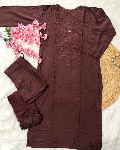 Baahi Rayon Kurta Palazo Dupatta Self 3 Piece Set