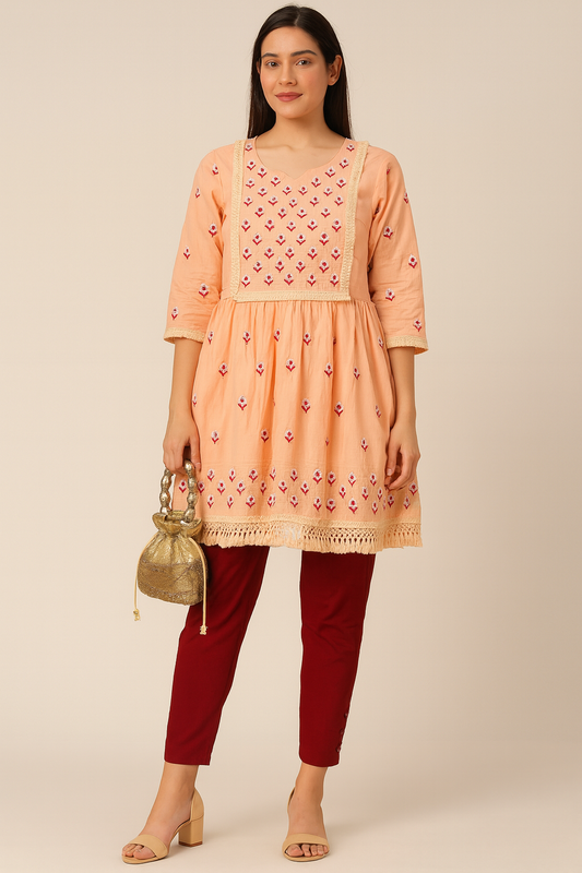 Cotton short gown with potli pant