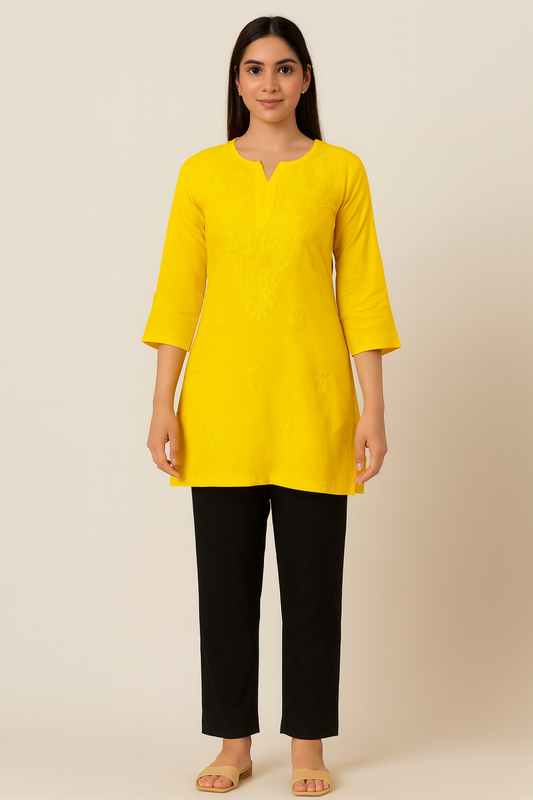 Rifat Rayon Short Self Chikankari Handwork Kurtis