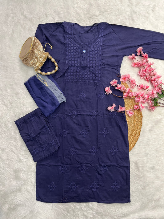 Taaib Cotton Kurta Palazzo Dupatta 3piece Set