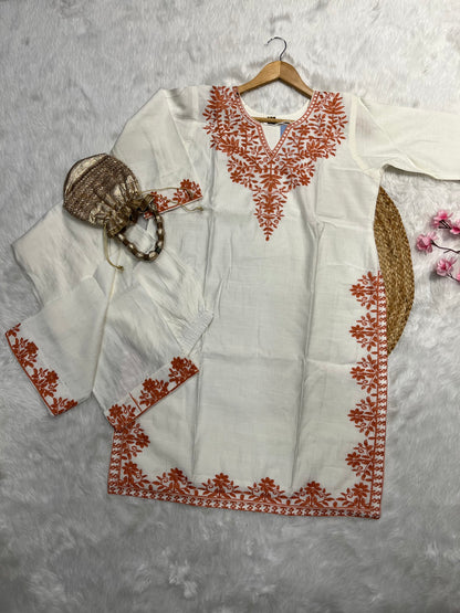 Chanderi aari work kurta set --