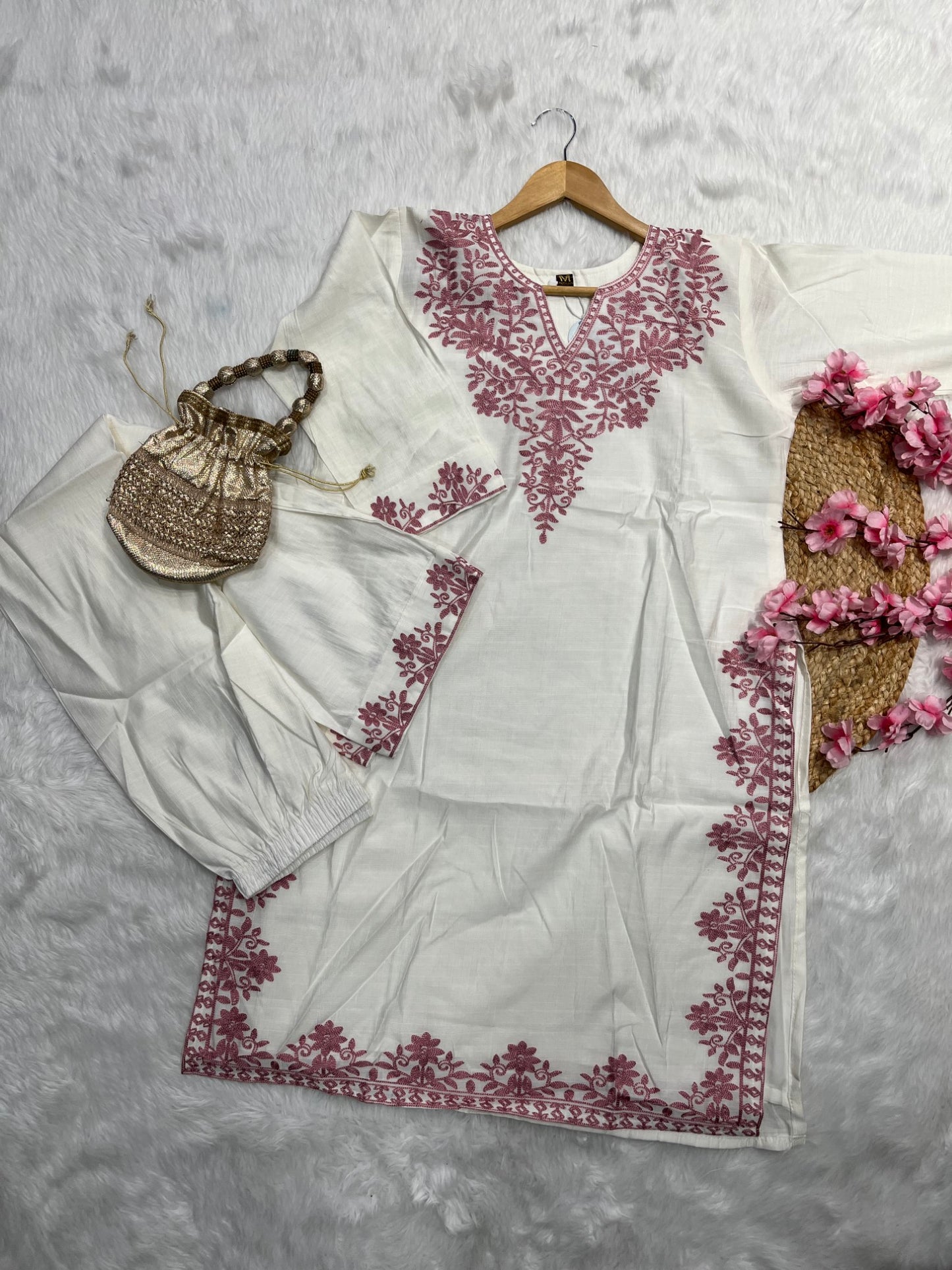 Chanderi aari work kurta set --