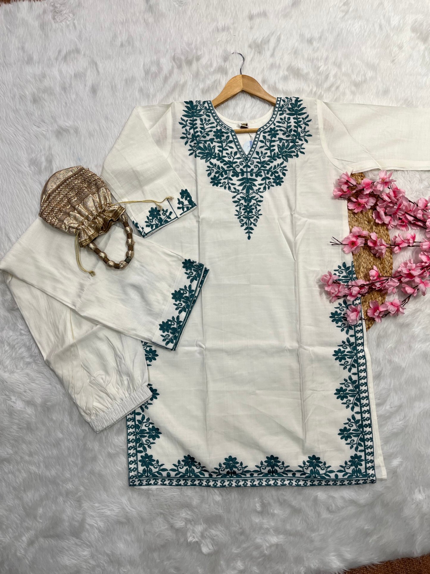 Chanderi aari work kurta set --