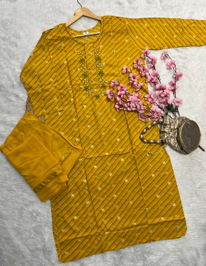 Cotton kurta pant dupatta set --
