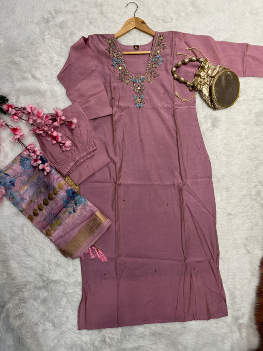 Chanderi kurta pant dupatta set