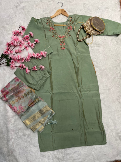 Chanderi kurta pant dupatta set