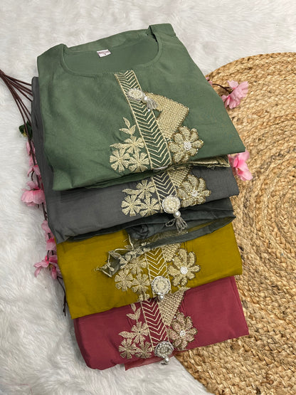 Chanderi kurta pant dupatta set