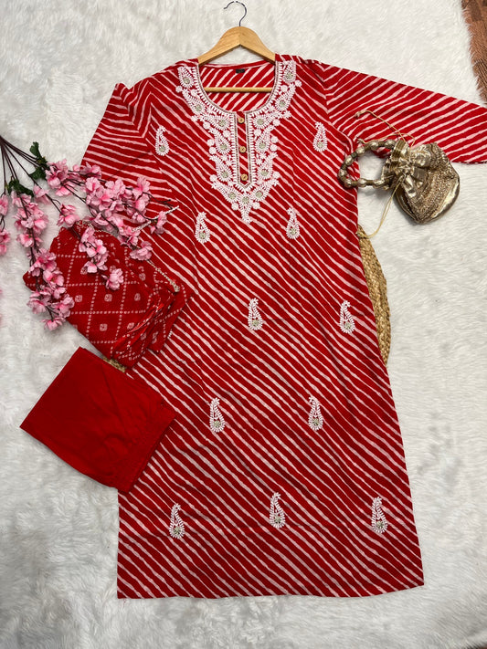 Cotton kurta pant dupatta set