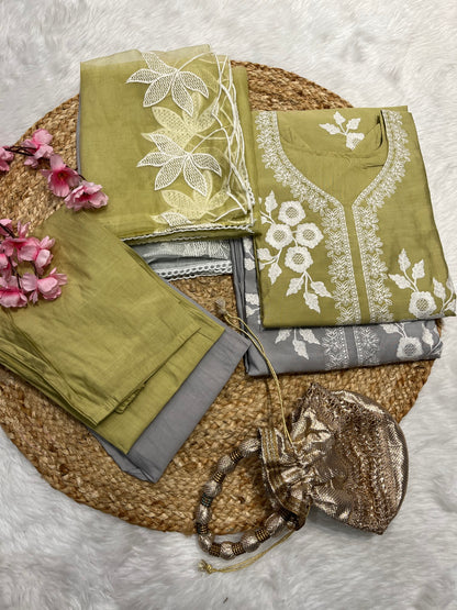 Chanderi kurta pant dupatta set