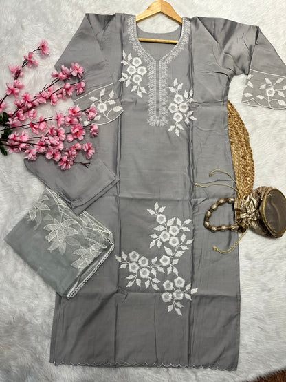 Chanderi kurta pant dupatta set