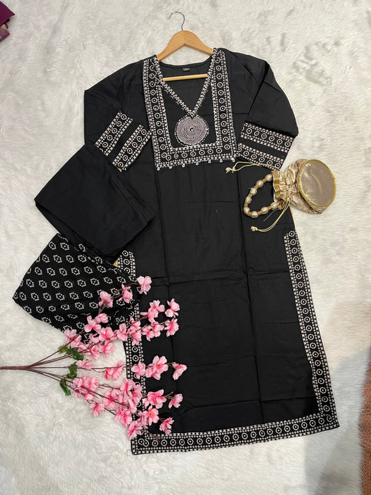 Cotton kurta pant dupatta set