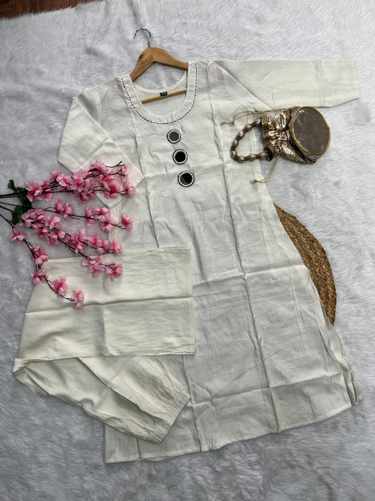 Mirrorwork Chanderi kurta pant setset