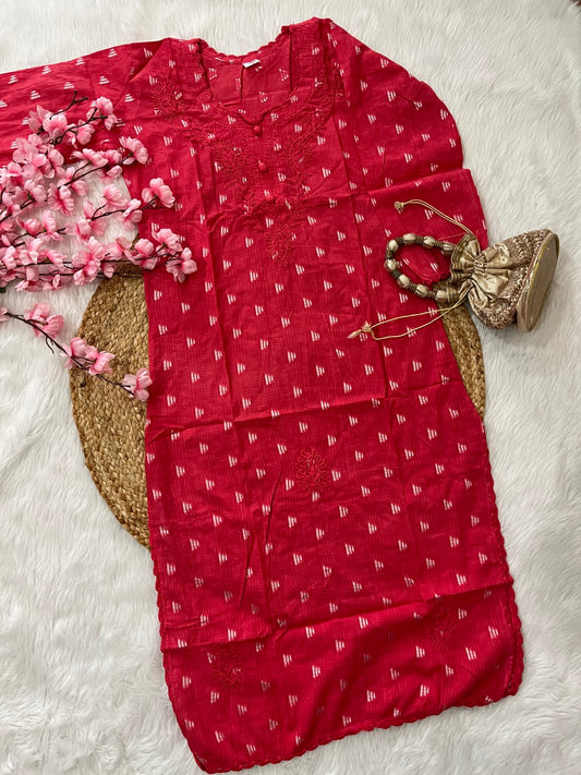 Gul Applique Chikankari Handwork Dobby cotton long straight kurtis--