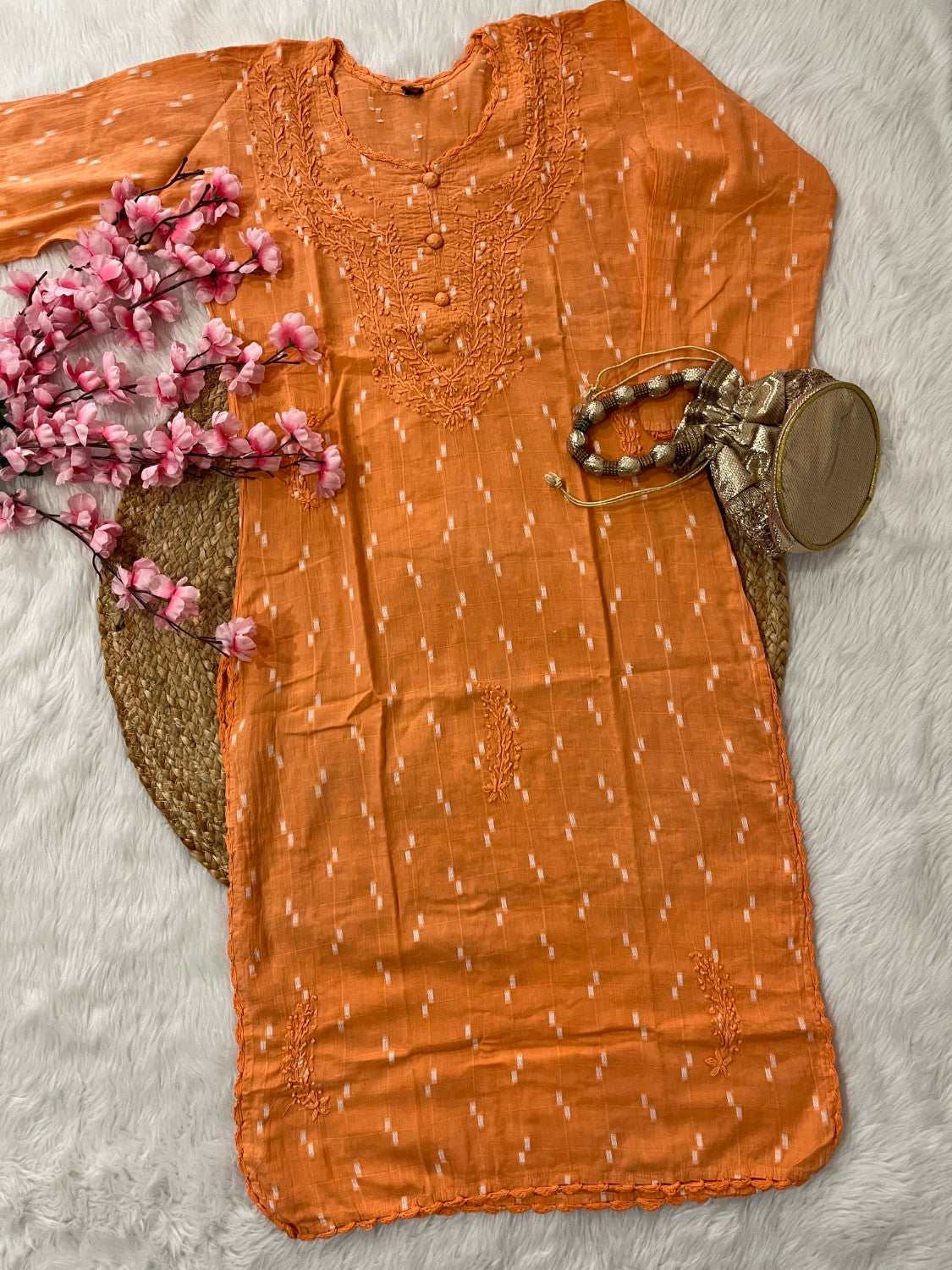 Gul Applique Chikankari Handwork Dobby cotton long straight kurtis--