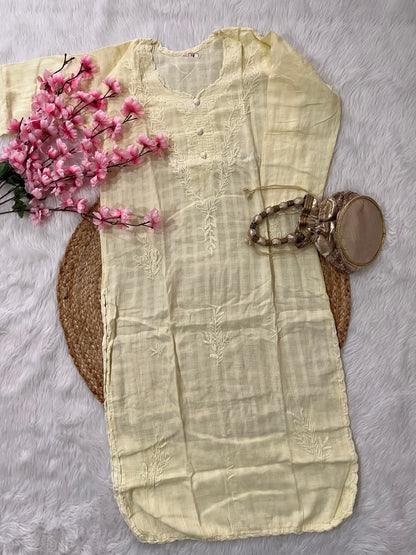 Gul Applique Chikankari Handwork Dobby cotton long straight kurtis--