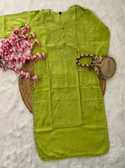 Gul Applique Chikankari Handwork Dobby cotton long straight kurtis--