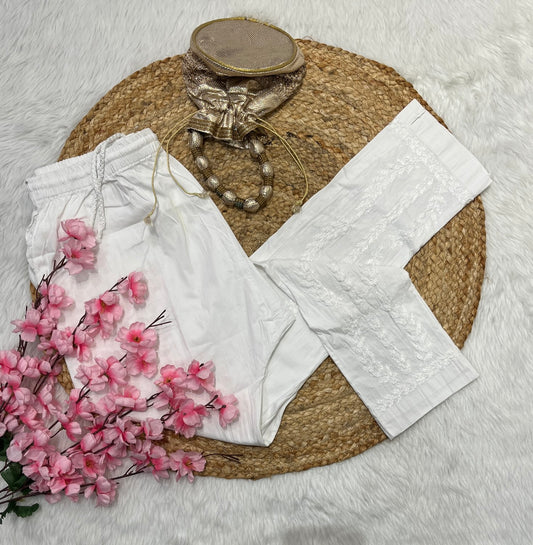 Rooh Chikankari White Cotton Patti Design Stretchable Pants