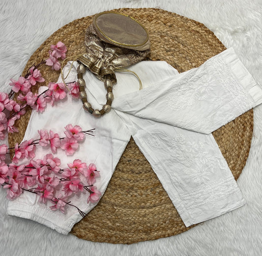 Aaira Chikankari White Cotton Booty Design Stretchable Pants
