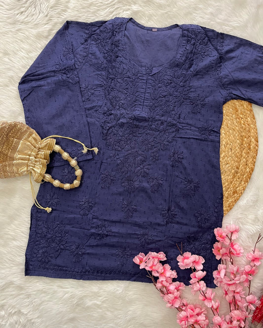 Mafazah Dobby Cotton Short Self Handwork Kurtis--