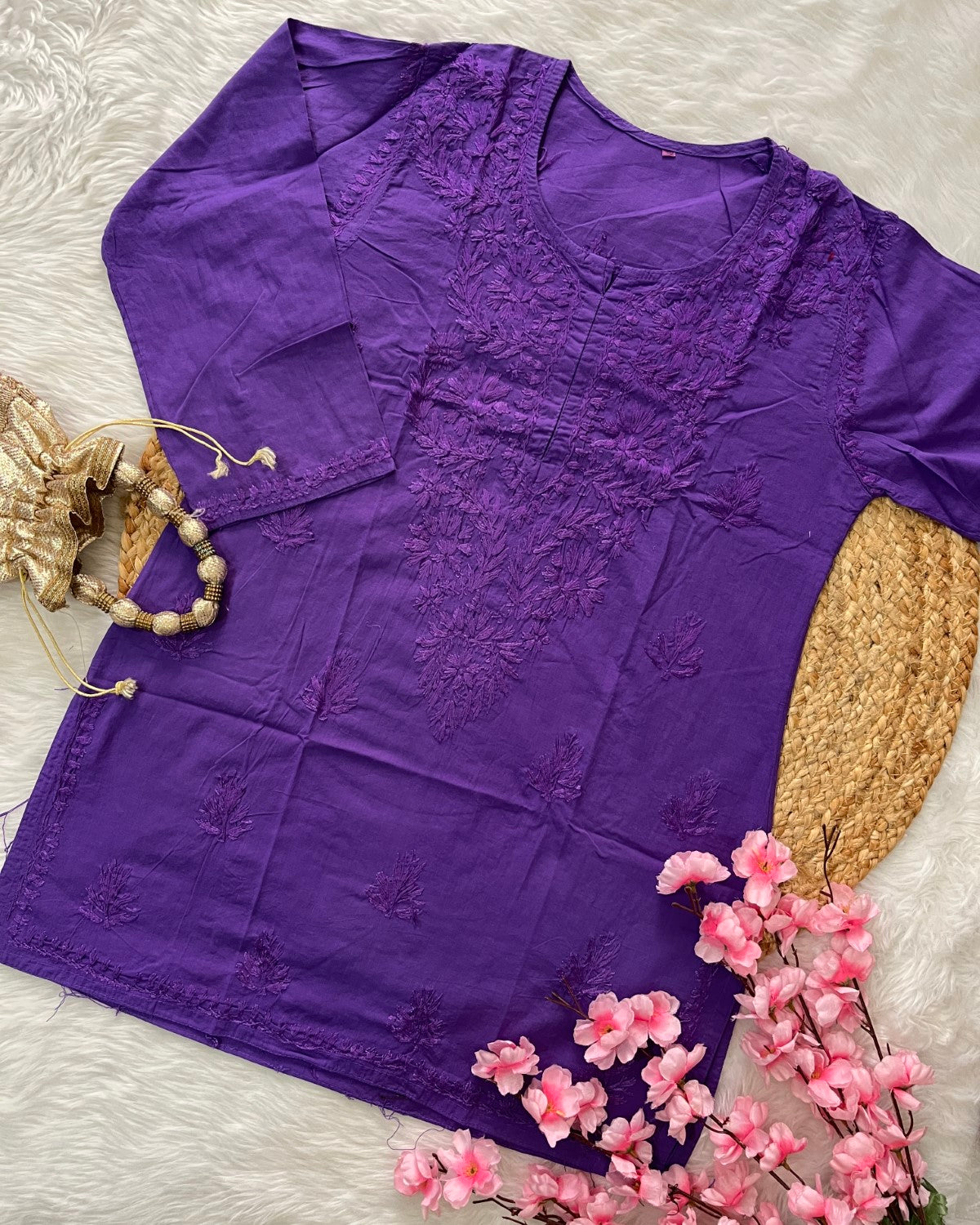 Maash Cotton Short Self Handwork Kurtis--