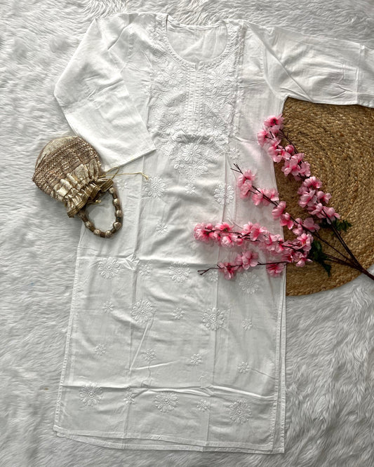 Aaima Cotton White Long Kurti
