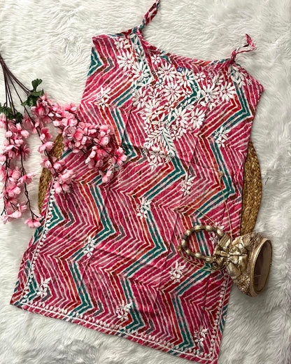 Aafa MulMul Cotton Noodle Strap Lehriya Design