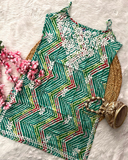 Aafa MulMul Cotton Noodle Strap Lehriya Design