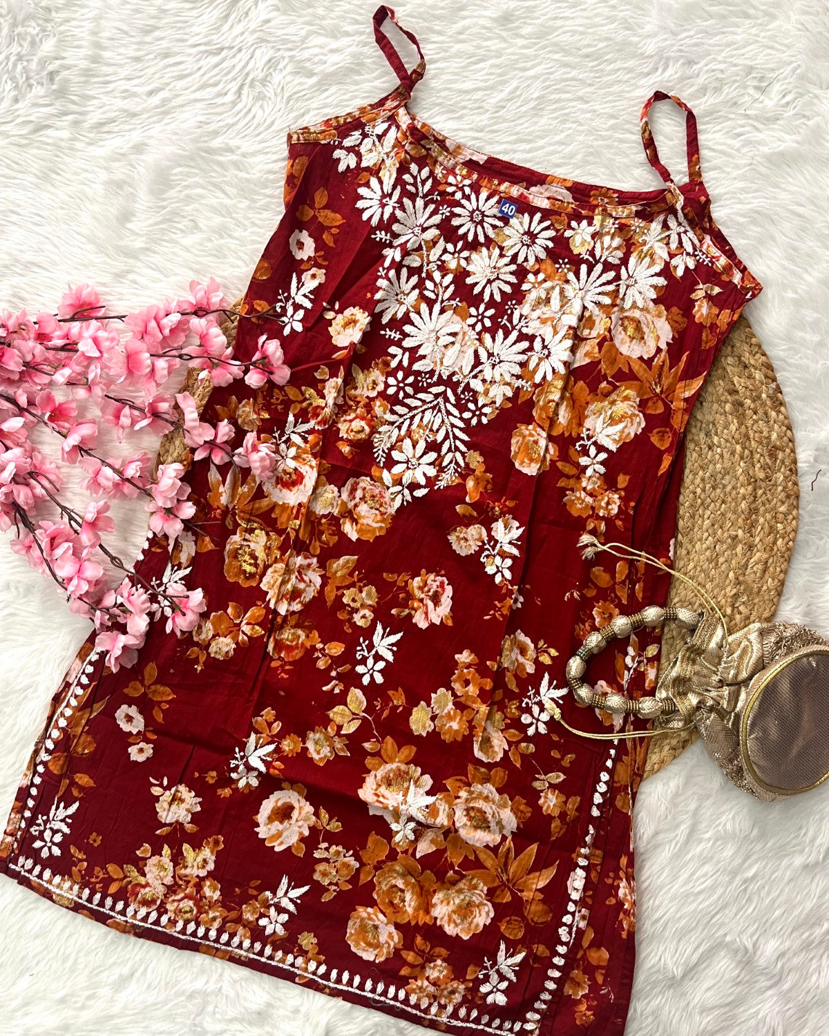 Aiaz MulMul Cotton Noodle Strap Rose Design