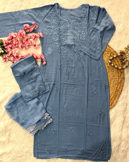 Baahi Rayon Kurta Palazo Dupatta Self 3 Piece Set